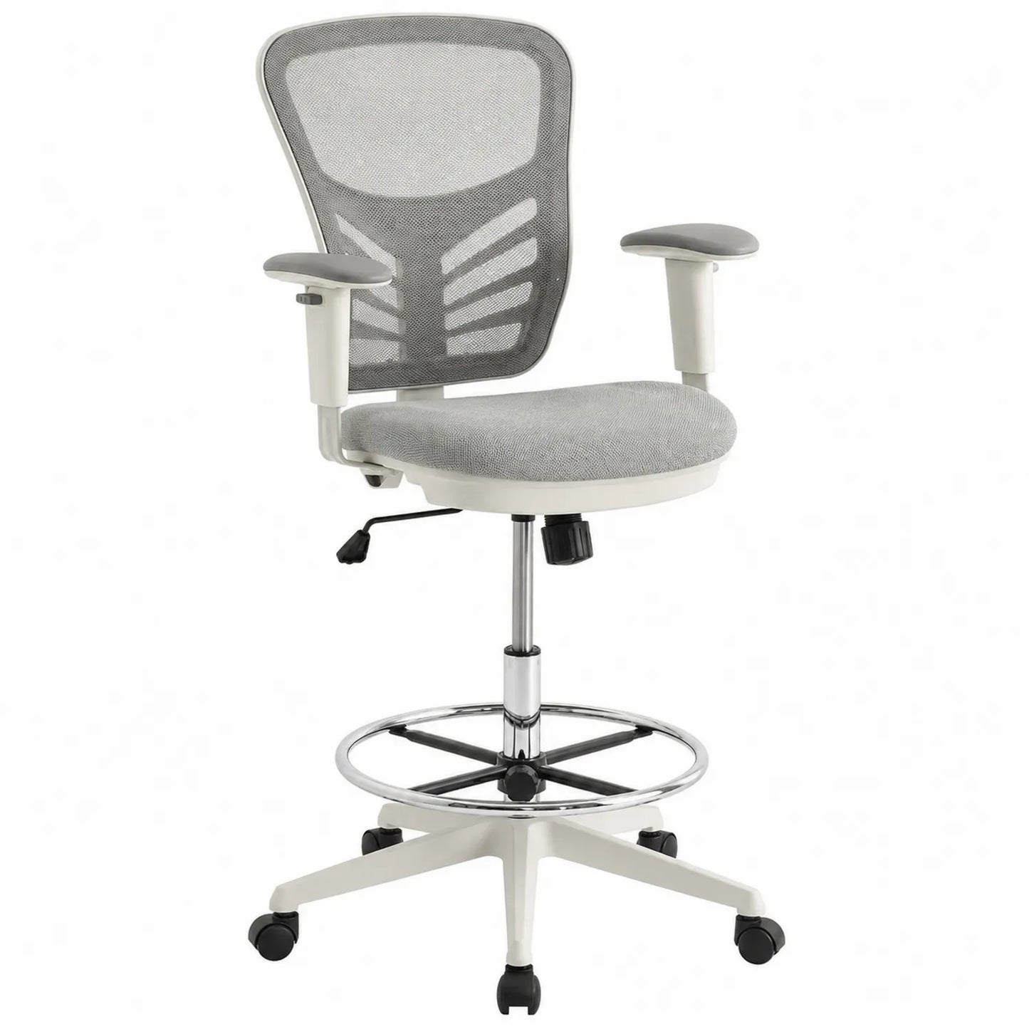 Silla de oficina con respaldo de malla gris y asiento ajustable