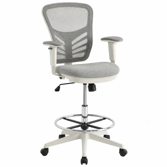 Silla de oficina con respaldo de malla gris y asiento ajustable