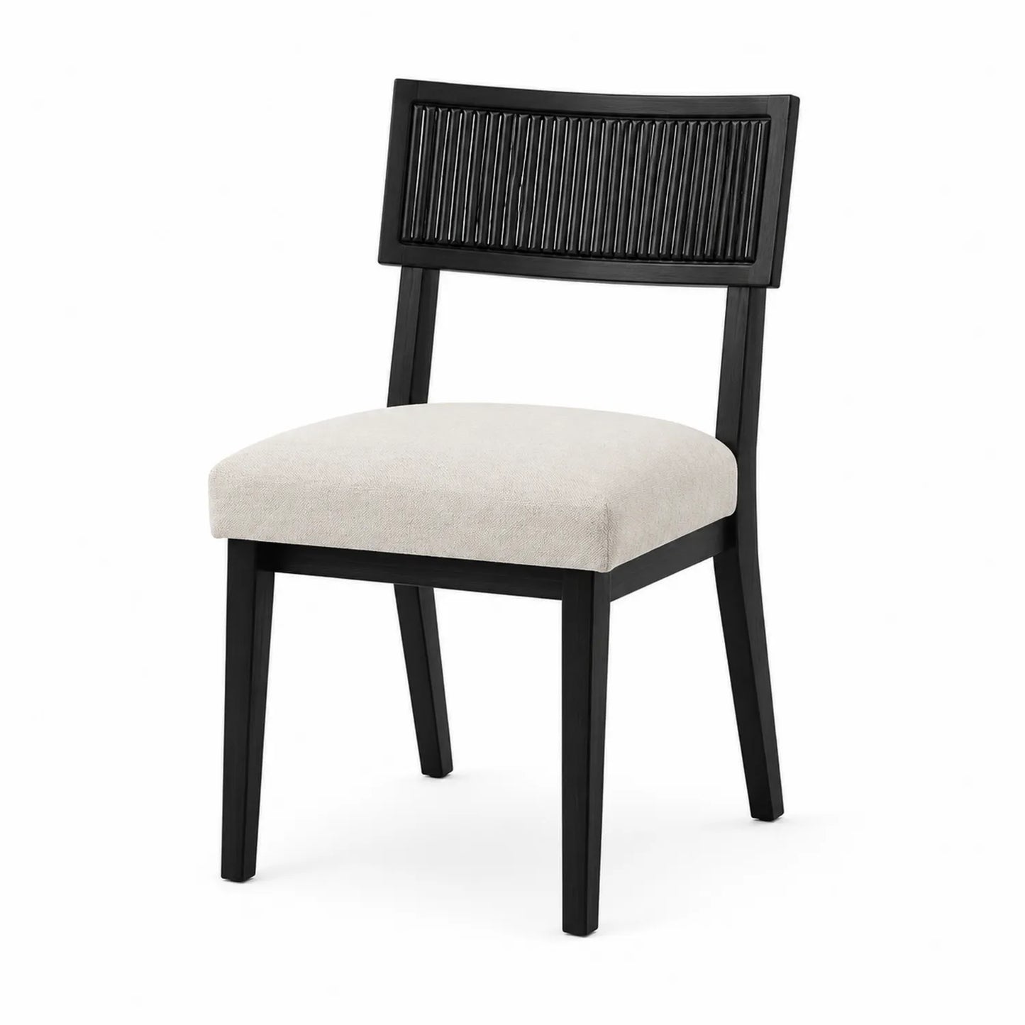 Silla de comedor de madera con respaldo negro y asiento en beige 85 cm