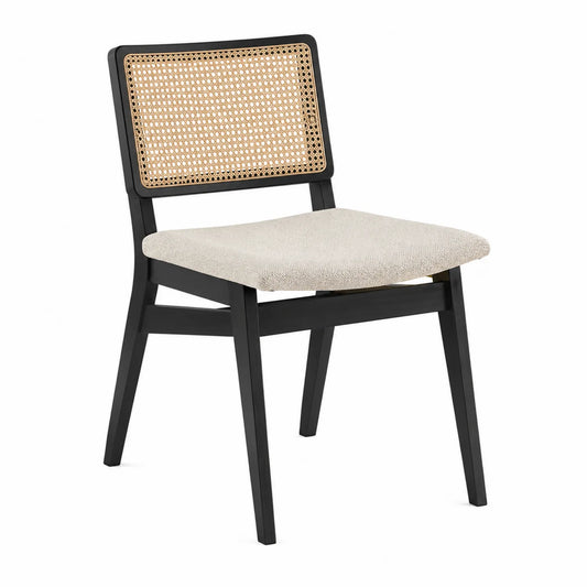 Silla de Madera y Ratán con Asiento Beige