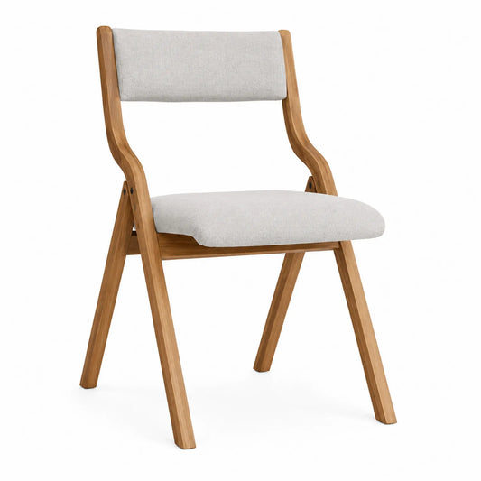 Silla de madera con asiento de tela beige 80 cm