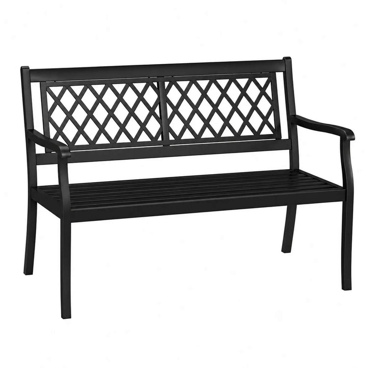 Banco de metal negro con respaldo enrejado 128x60x85cm