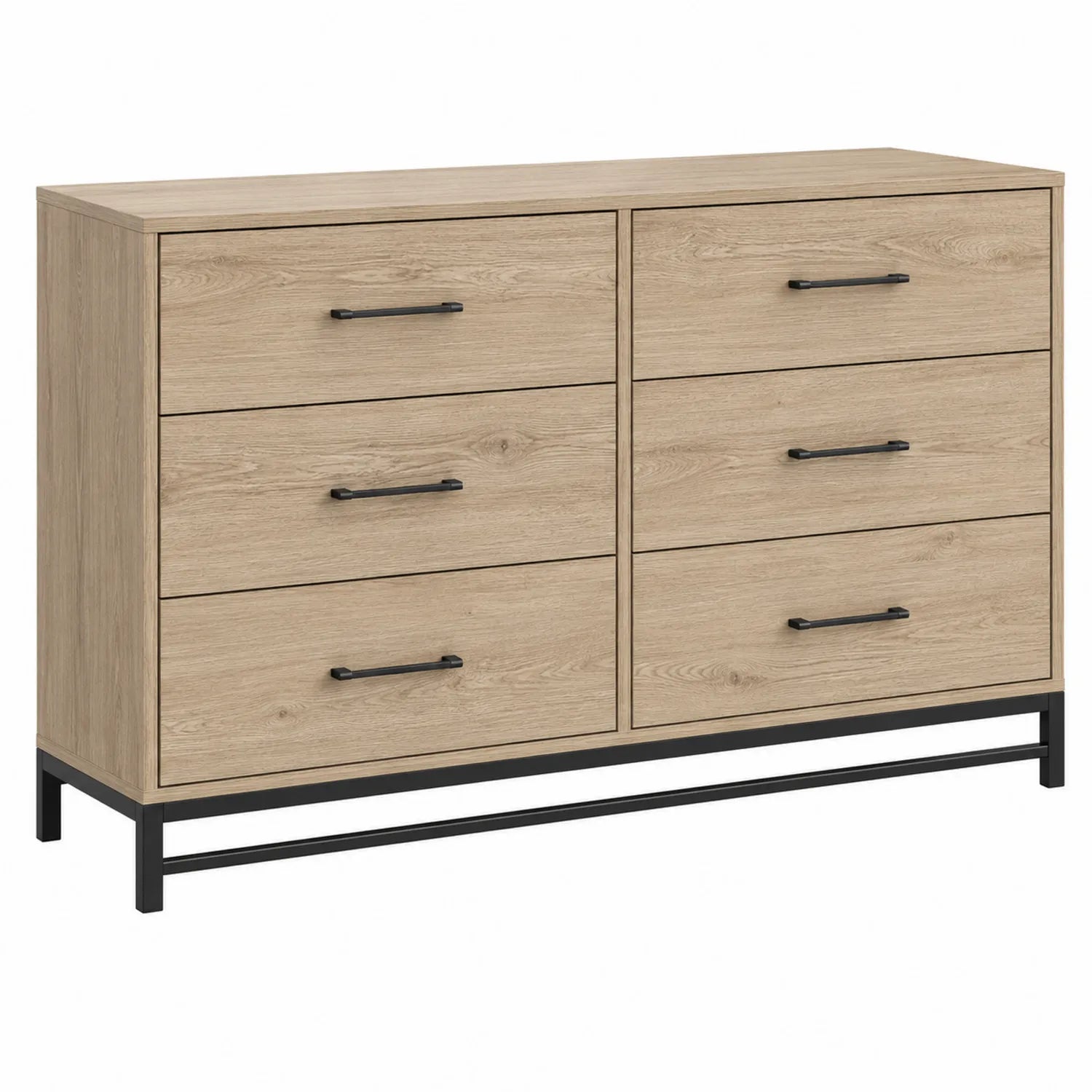 Cómoda de Madera con 6 Cajones y Base Metálica Roble